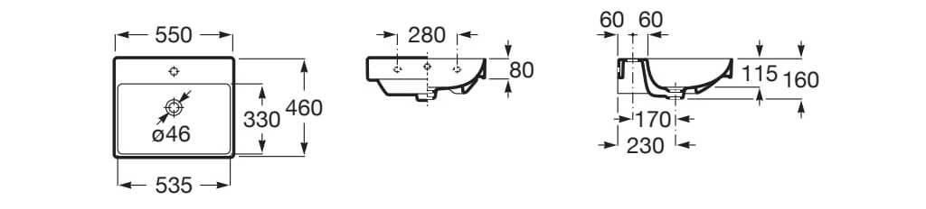 Керамическая прямоугольная подвесная раковина Roca Ona ARCH-00013088 - Вид №2