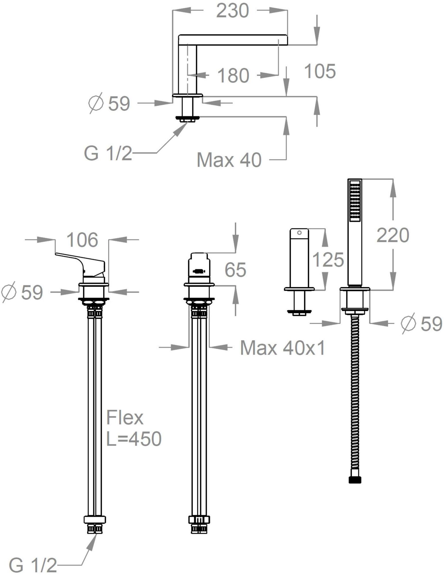 Fir Italia Комплект для ванны из латуни с ручным душем на 4 отверстия New handy 52 5231404 - Вид №1