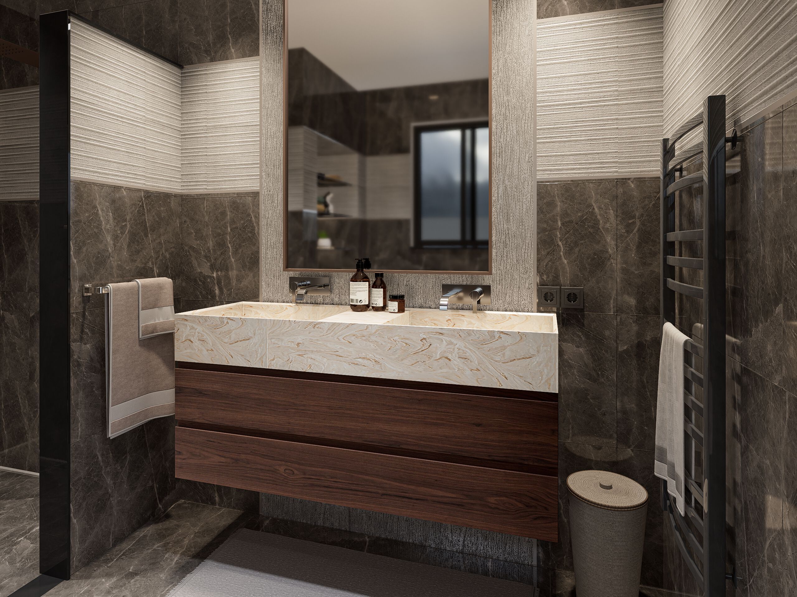 Двойная раковина из грецкого ореха с ванной из кориана Antoine Perdrieau Marietti ARCH-00082016