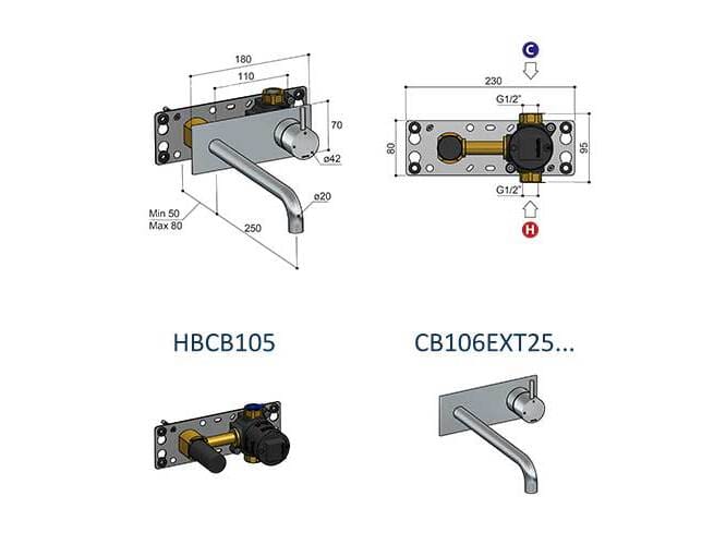 Латунный настенный смеситель для раковины с пластиной Hotbath Cobber ARCH-00117077 - Вид №3