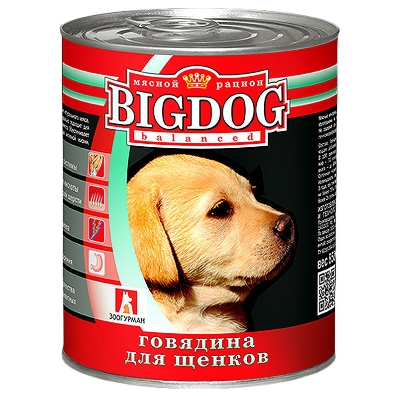 ПР0049097 Корм для щенков Big Dog банка 850г ЗООГУРМАН 