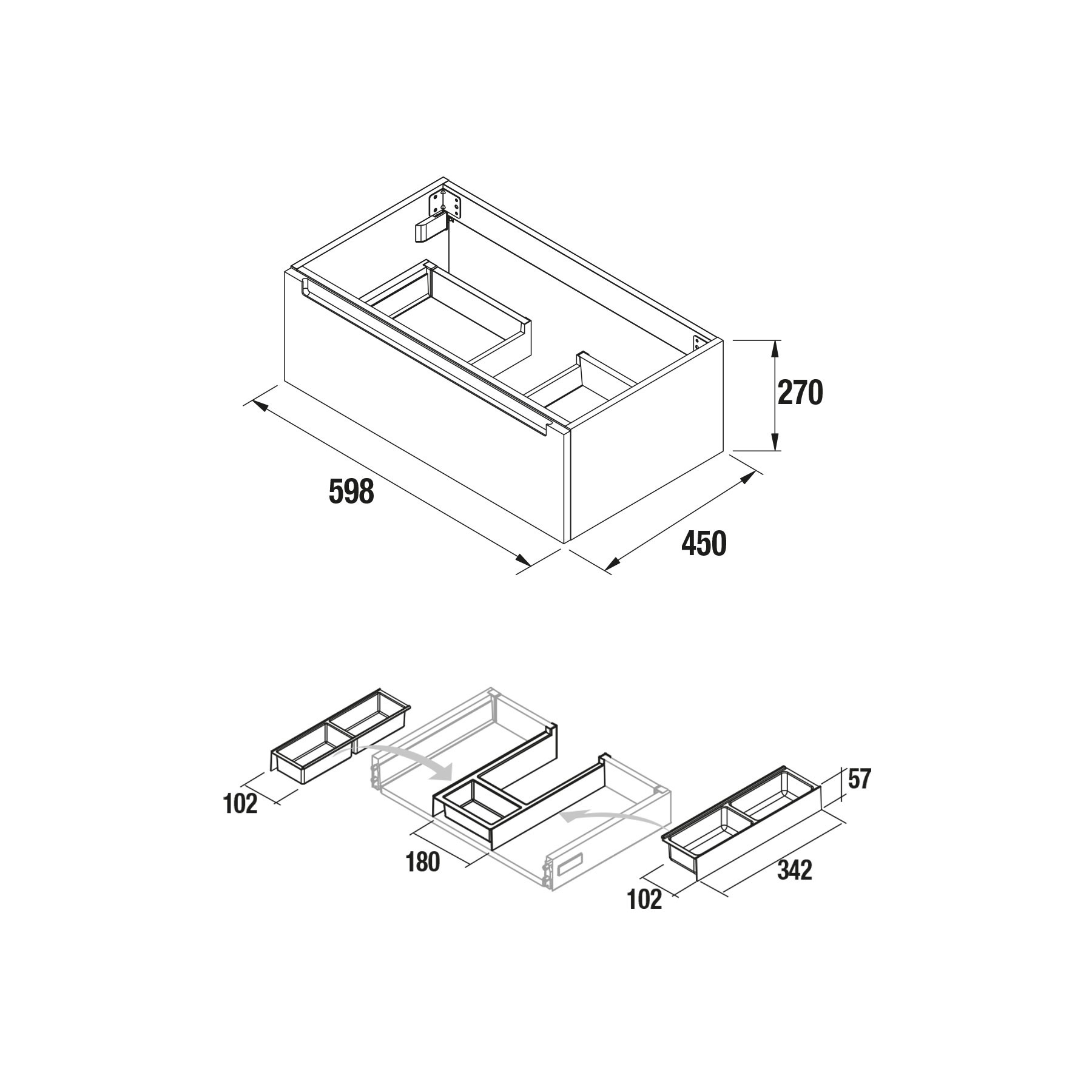 23427 SALGAR Мебель под умывальник MONTERREY 600 1 металлический ящик SBIANCATO 598 x 270 x 450 мм Sbiancato  - Вид №1
