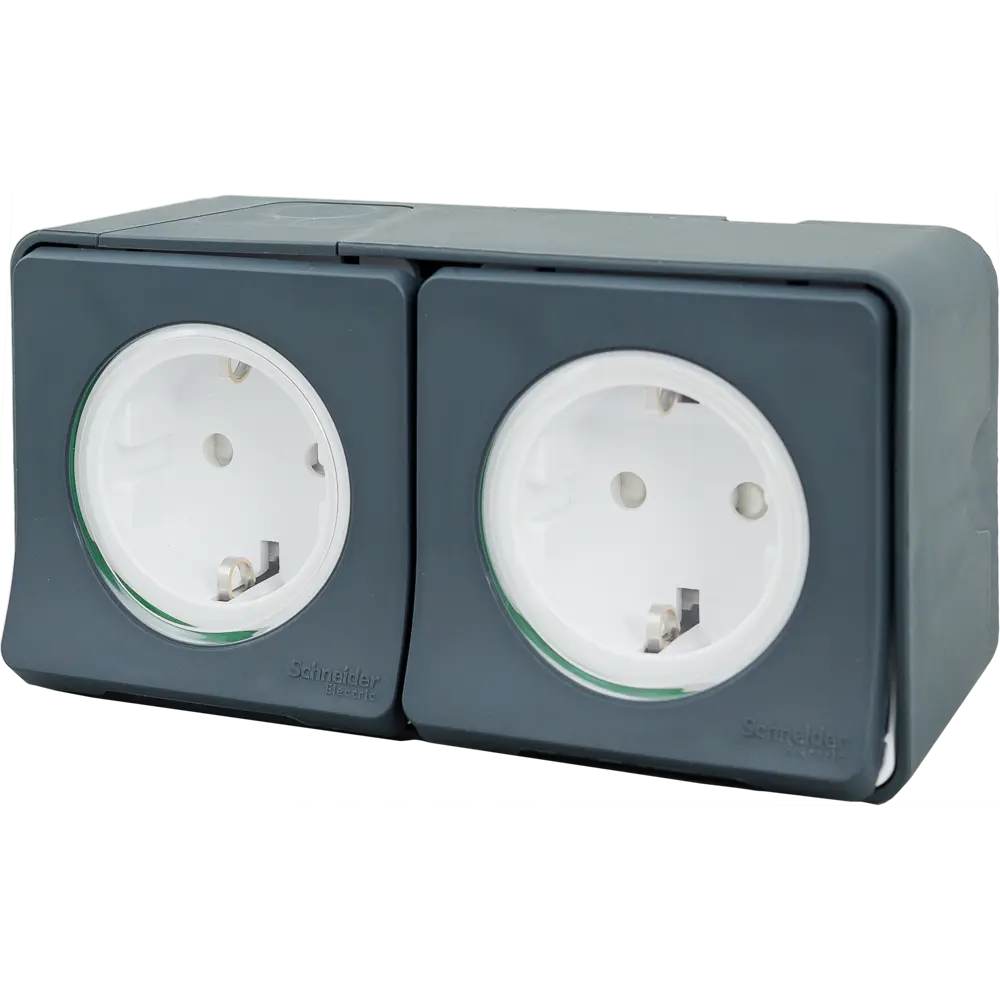 Розетка двойная накладная влагозащищённая Schneider Electric Mureva Styl с заземлением с крышкой и шторками IP55 антрацит 82307251 STLM-2078985 - Вид №1