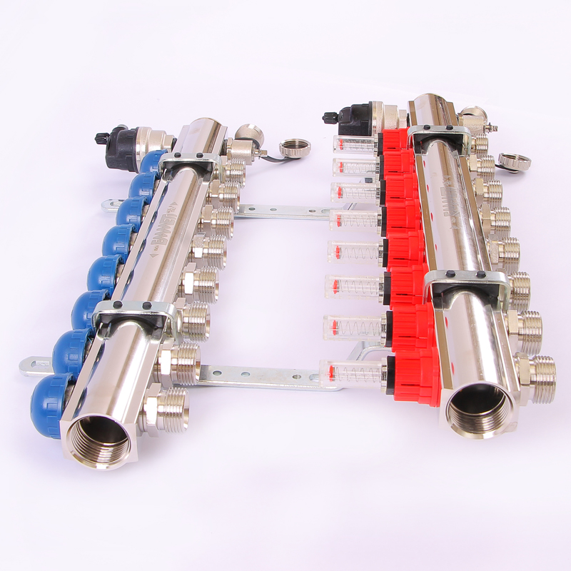 Коллекторная группа TOPWAY с термостатическими вентилями и расходомерами с резьбой под евроконус EMMETI 1"x3/4"ЕК 8 выходов 01298222 - Вид №2