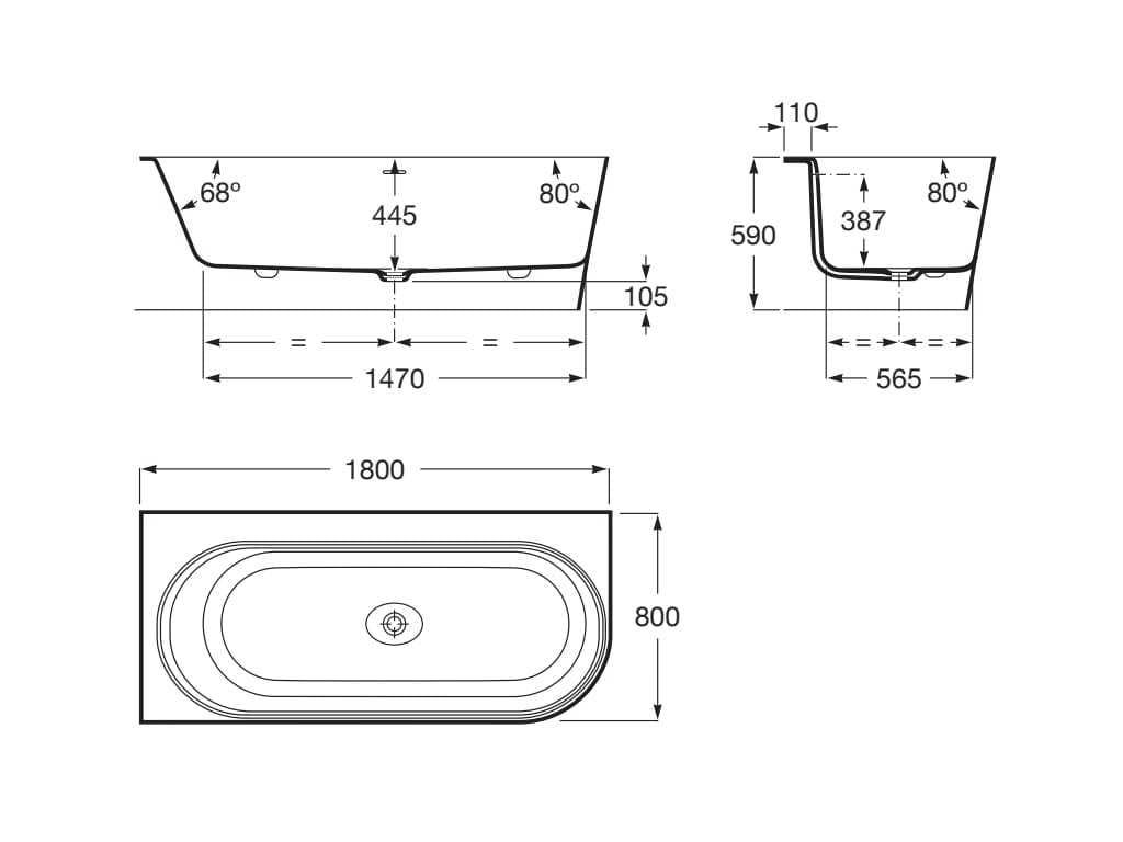 Прямоугольная асимметричная ванна Stonex® Roca Raina ARCH-00109488 - Вид №9