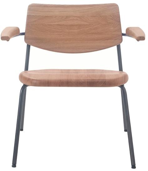 BassamFellows Штабелируемое кресло из нержавеющей стали и дерева с подлокотниками Pipe Cb-585 - Вид №1