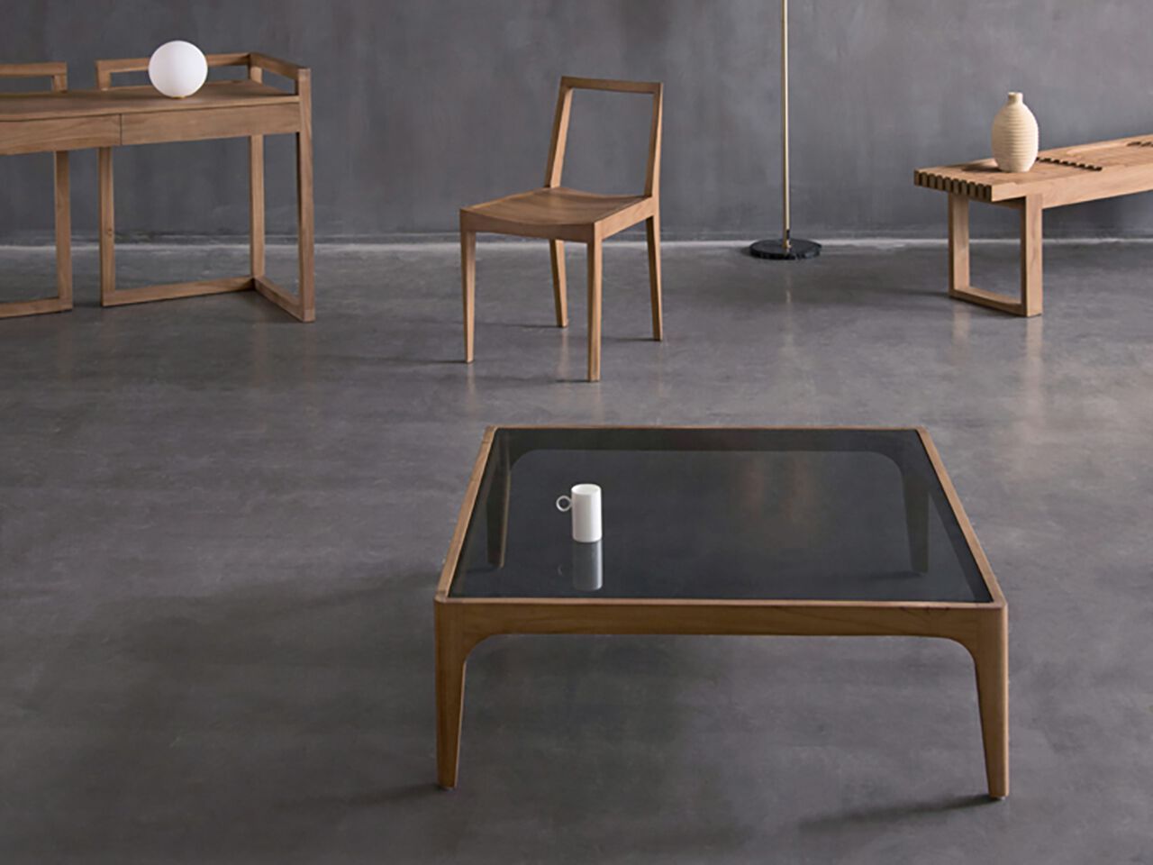 Квадратный деревянный и стеклянный журнальный столик Air Division Perry ARCH-00092568 - Вид №4
