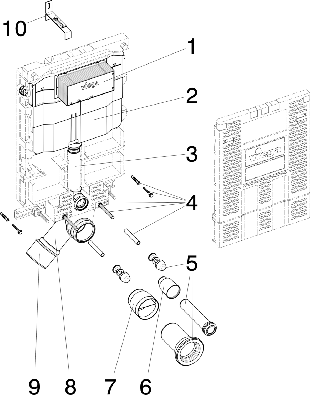 Системная техника  Viega Mono  Блоки скрытого монтажа для унитазов  Спереди VIEGA 606 732 Модель 8310.2 Santreyd  - Вид №3