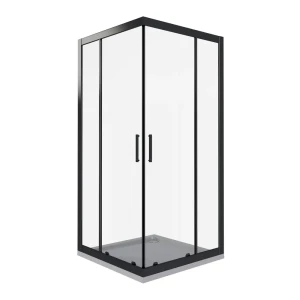 Душевая ширма Makiato квадратная 90x90x190см цвет профиля черный раздвижная стекло 5мм прозрачное