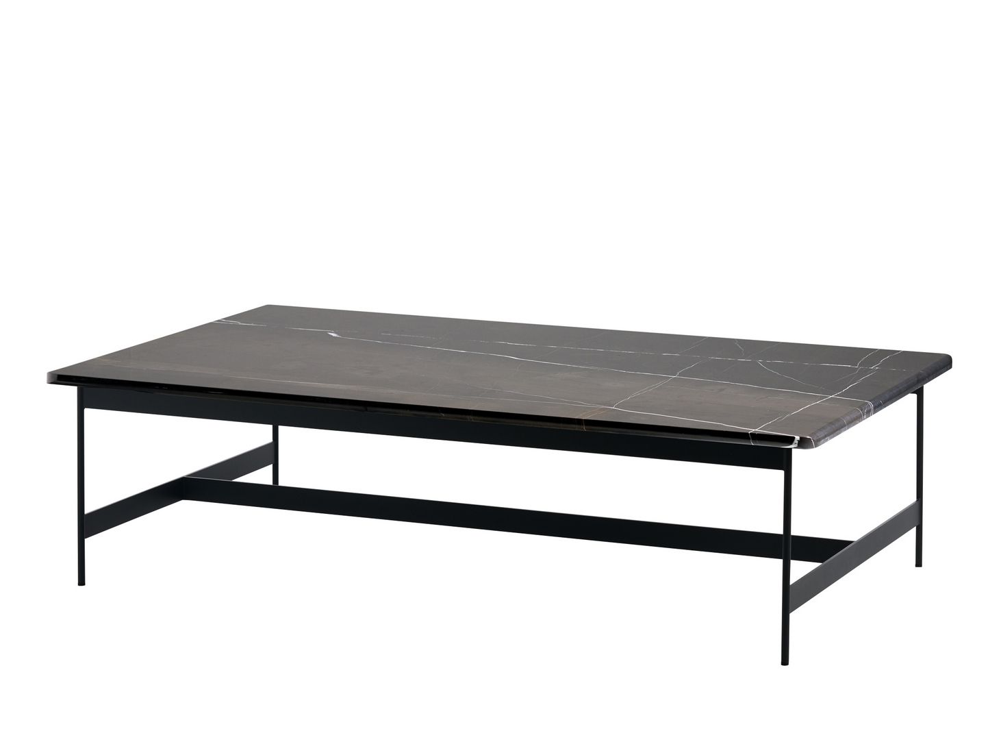 Низкий металлический прямоугольный журнальный столик с мраморной столешницей Potocco Little T ARCH-00059659