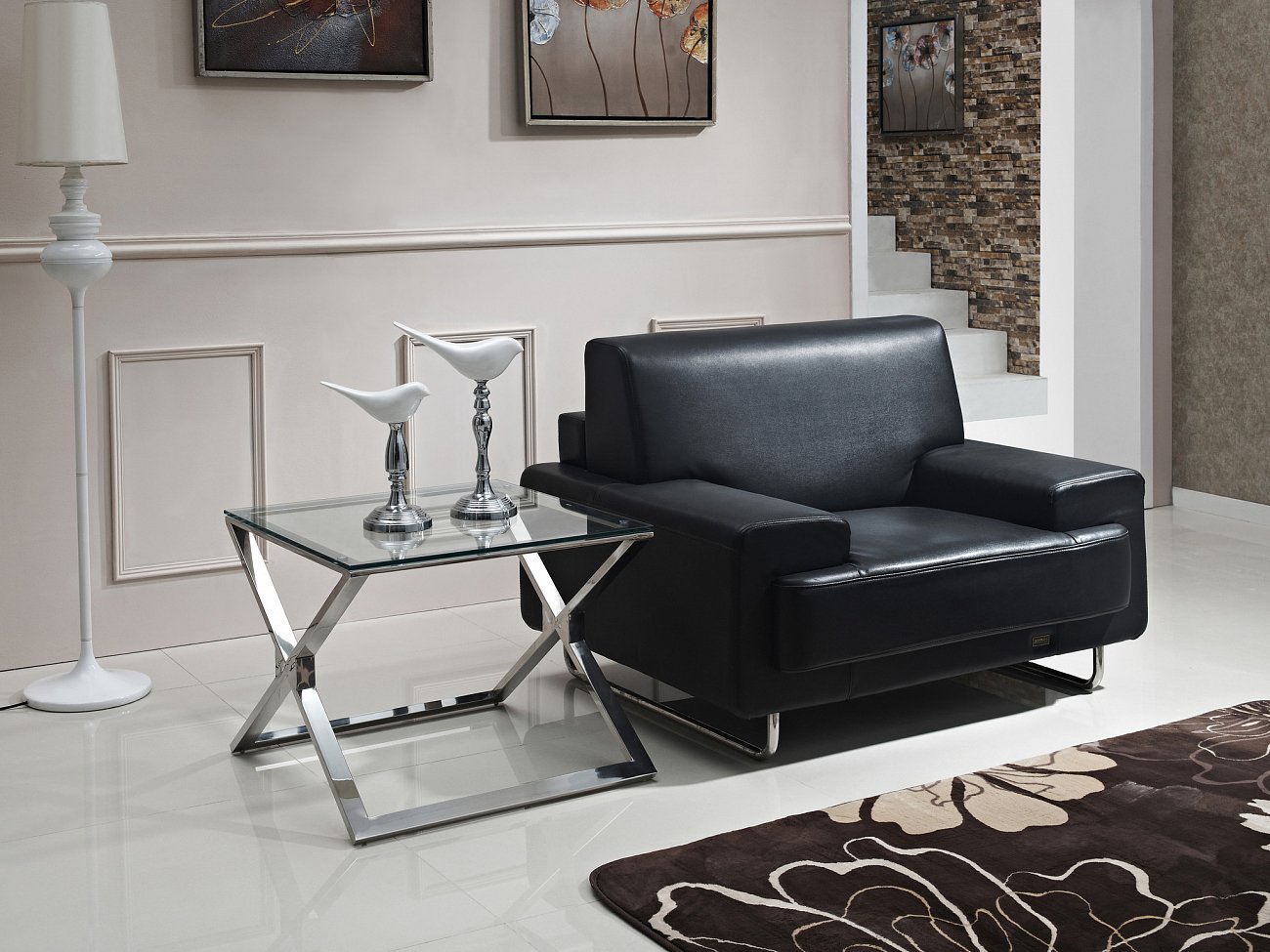 Приставной столик черный с основанием хром 55 см Mola ДОМАШНЯЯ ОБСТАНОВКА SKY COLLECTION 115790 Хром;черный Santreyd  - Вид №2