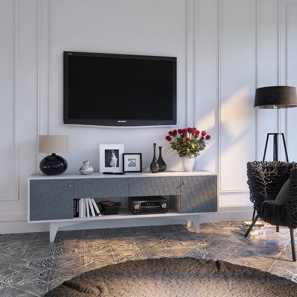 Тумба под телевизор с ящиками серая Telly BRAGIN DESIGN  256455 Серый  - Вид №1