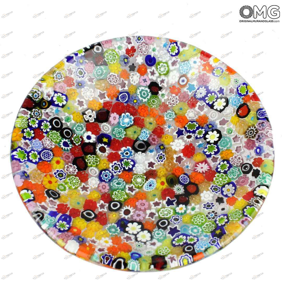 2107 ORIGINALMURANOGLASS Круглое разноцветное блюдо Помпеи из муранского стекла с миллефиори - блюдце для мелочей- пепельница 8 см 