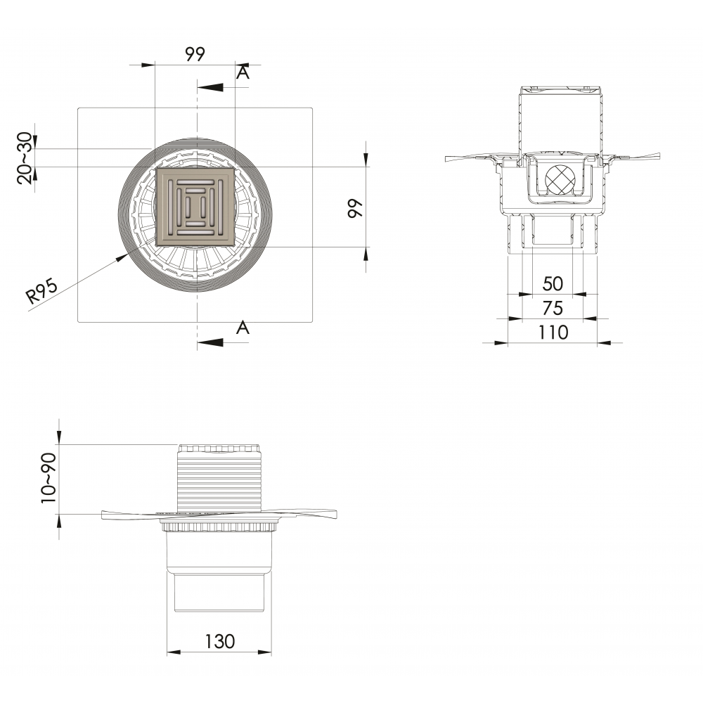 090471 Трап водосток ZENTRUM Uno 100х100  Berges ZENTRUM Uno  - Вид №4