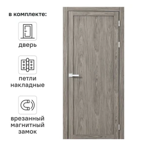 Дверь межкомнатная глухая Корсика 60x230 см полипропилен цвет орех текстурный с замком и петлями 89446428 STLM-2207003