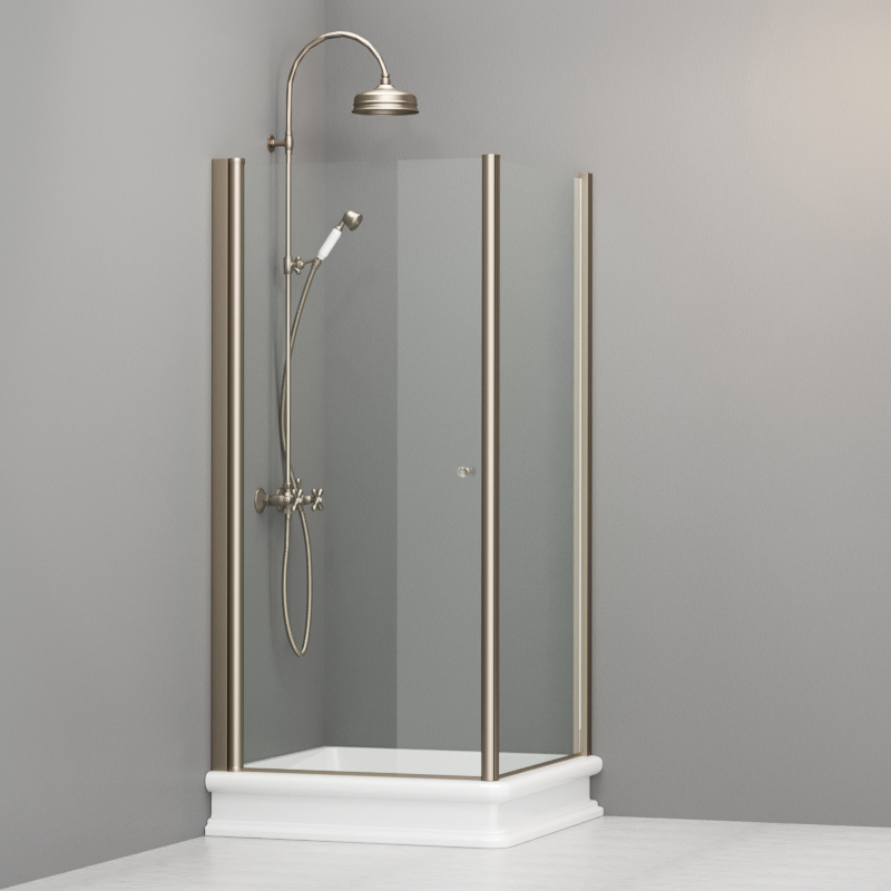 9146T3 Душевая кабина DX с распашной дверью и фиксированной боковой частью для душевого поддона квадрат 90x90, цвет Бронзовый Kerasan RETRO Италия 