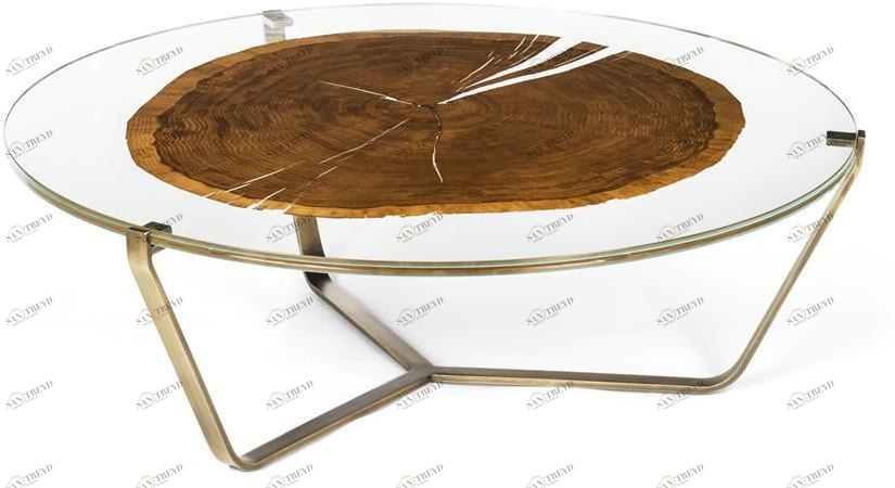 VGnewtrend Низкий круглый журнальный столик из дерева и стекла  7511951.72 