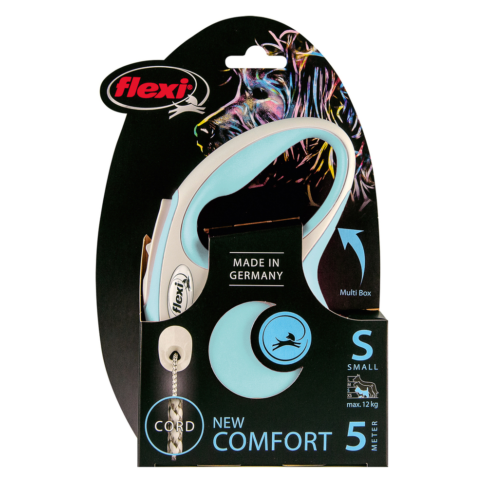ПР0057830 Рулетка для собак New Line Comfort S (до 12 кг) трос 5 м серый/голубой Flexi  - Вид №1