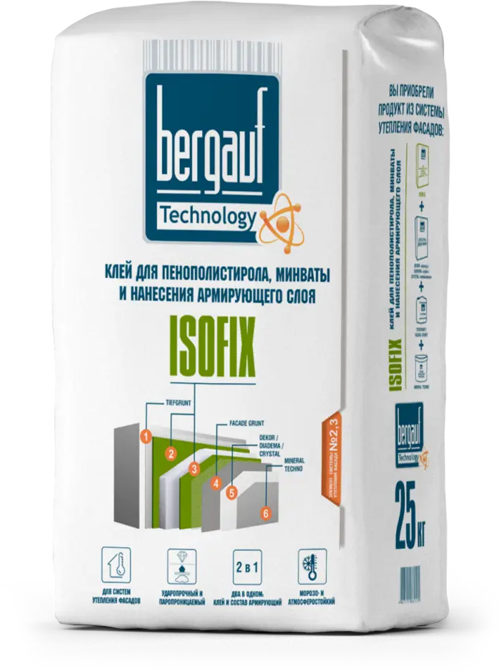 Клей Bergauf Isofix для монтажа теплоизоляционных плит 25 кг 12984924