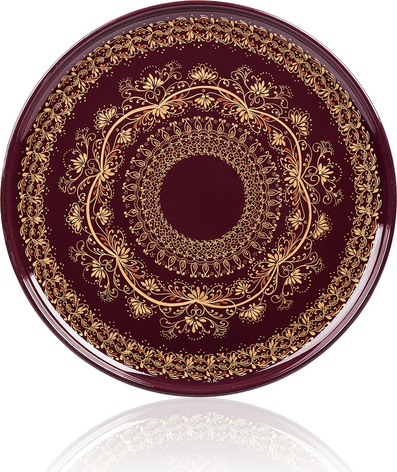 10620665 Жостовская фабрика декоративной росписи Поднос 32см НХПР "В центре вселенной" Сталь 