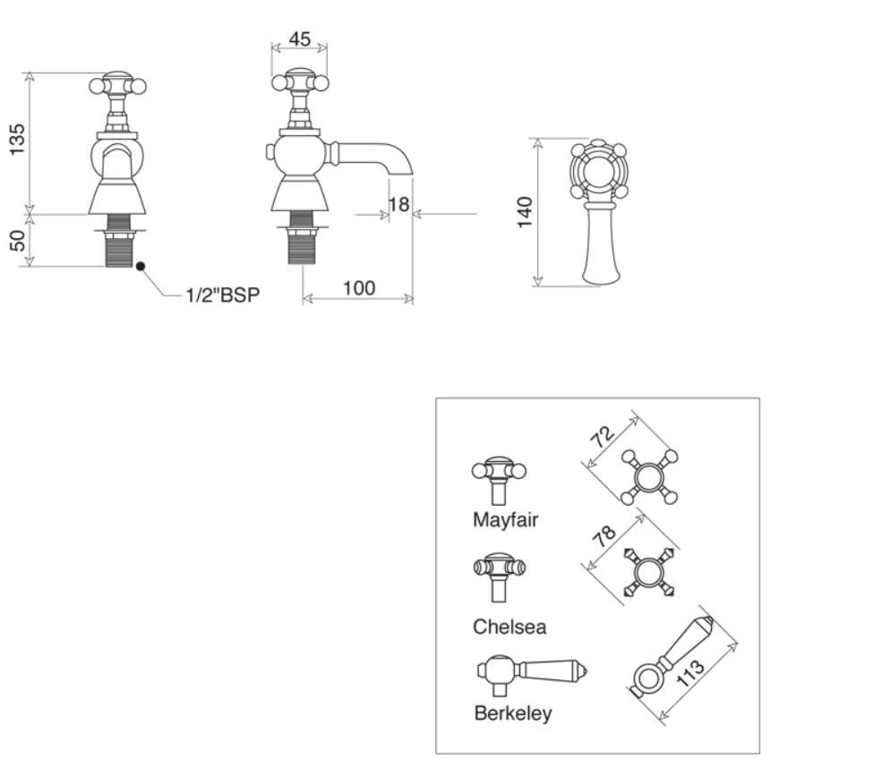 Смеситель для раковины с 2 отверстиями Gentry Home Berkeley ARCH-00013924