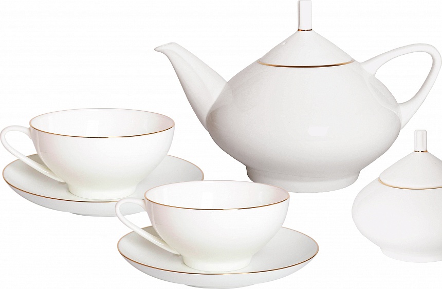 10535393 Императорский фарфоровый завод Сервиз чайный 6/14 "Золотая лента" "Купольная" Фарфор костяной 
