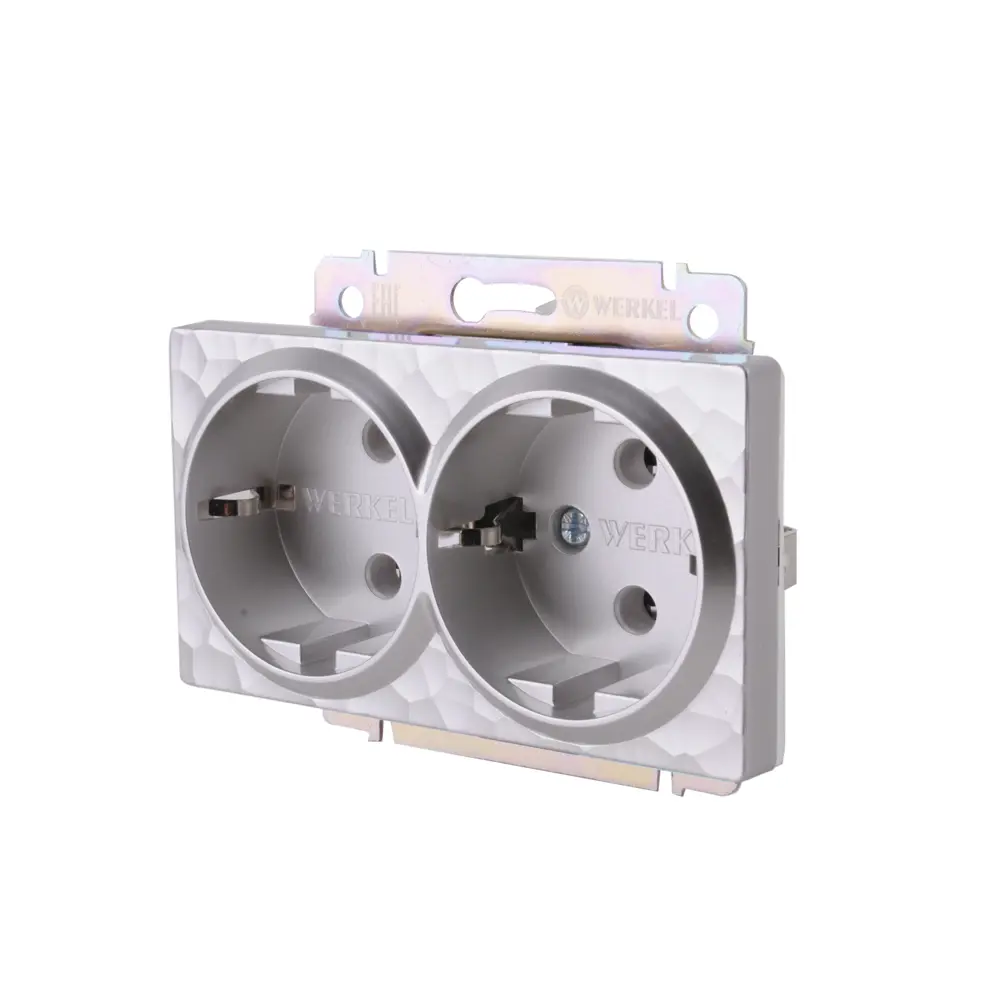 Розетка двойная встраиваемая Werkel Hammer с заземлением цвет серебряный STLM-2038238 - Вид №1