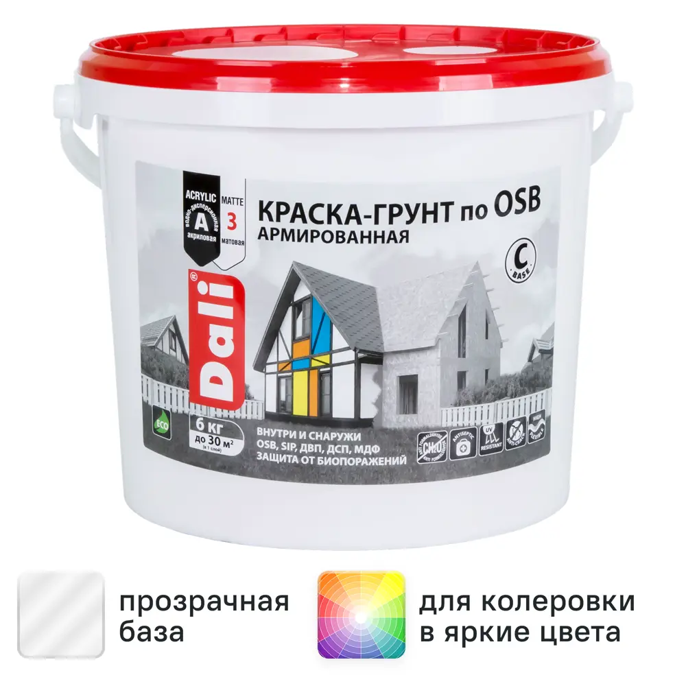 Краска-грунт армированная по OSB Dali матовая прозрачная База С 6 кг STLM-2038868