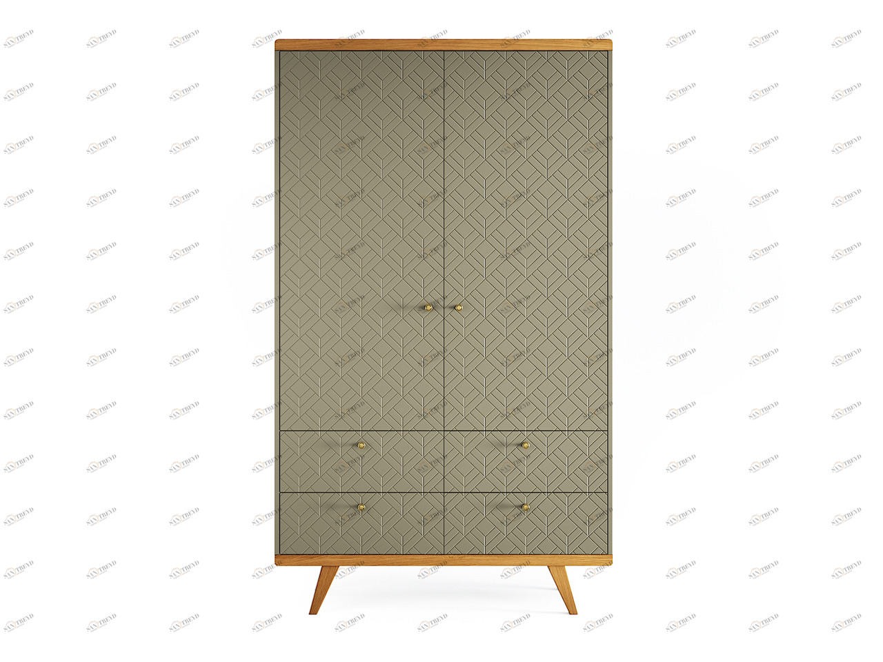 Шкаф распашной двухдверный с ящиками оливковый с фрезеровкой Thimon v2 THE IDEA  210377 Зеленый 