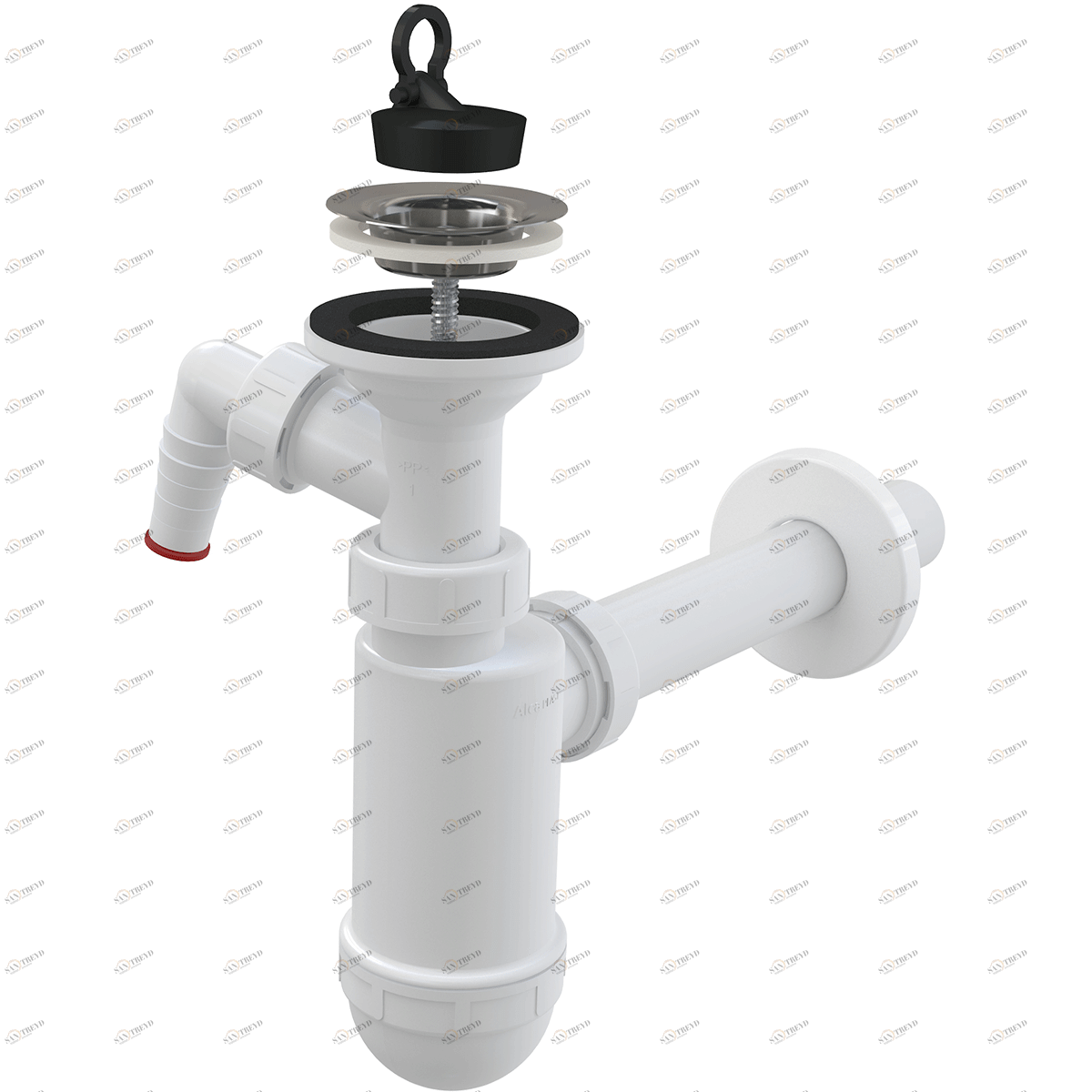 Сифон для умывальника DN32 со штуцером и нержавеющей peшeткой DN63 ALCAPLAST A410P