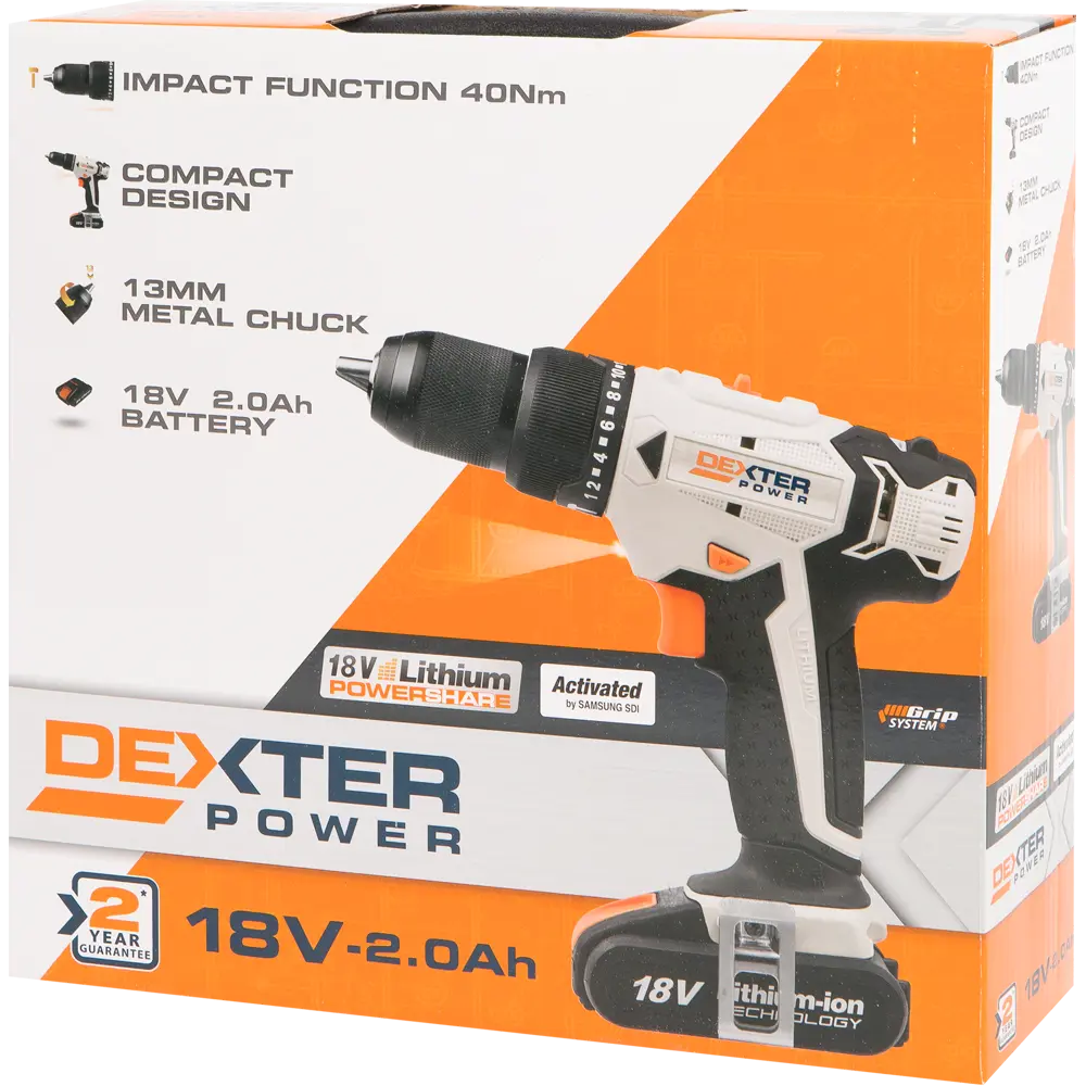 Дрель-шуруповерт ударная аккумуляторная Dexter Power CDI219LD.Q, 18 В Li-Ion 2 Ач 82047626 STLM-2120600  - Вид №6