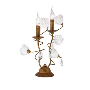 Настольная лампа коричневая на 2 лампы со стеклянными цветами Rosetta EL324T02.1 CITILUX ПОД СТАРИНУ, РОЗА, СВЕЧА, ФЛОРИСТИКА 00-3834663 Коричневый;прозрачный