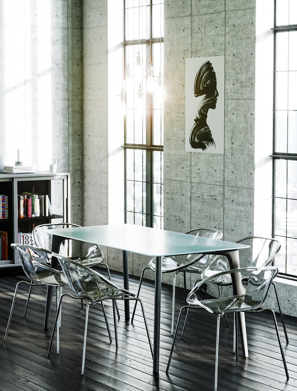 Обеденный стол стеклянный с ножками дуб венге 160 см Floyd THE IDEA  210039 Венге;прозрачный;черный  - Вид №3