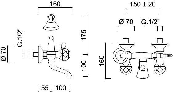 Rubinetteria Giulini Настенный смеситель для ванны с ручным душем Odessa crystal F3900/s - Вид №1
