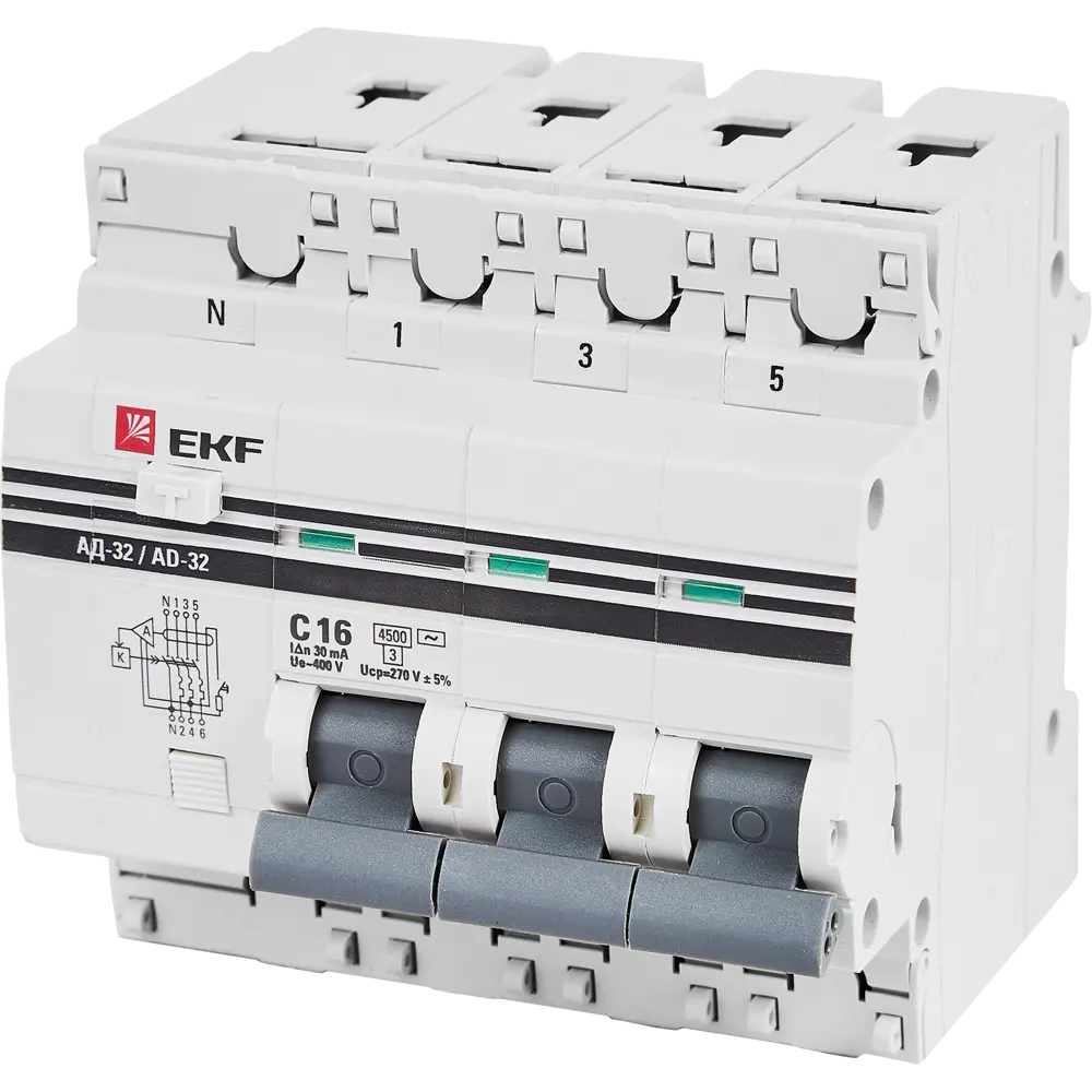 Дифференциальный автомат EKF АД-32 3P N C16 А 30 мА 4.5 кА АС 82421572 STLM-2065292 