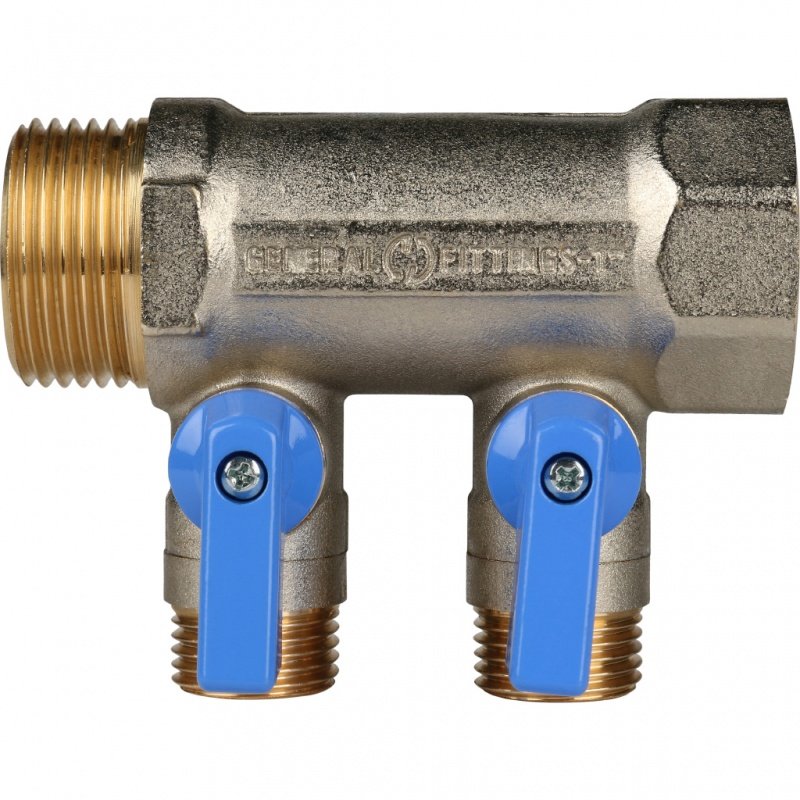 Коллектор с шаровыми кранами 1" STOUT 2 выхода 1/2", синие ручки SMB6201011202 - Вид №1