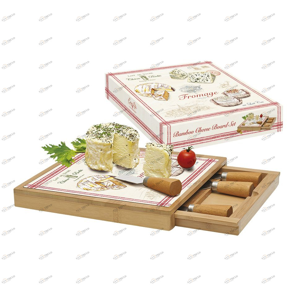 Доска разделочная бамбуковая для сыра с 4 ножами бежевая Fromage EASY LIFE FROMAGE 00-3946609 Бежевый;белый 