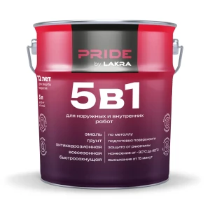 ЛАКРА Грунт-эмаль 5 в 1 для металла и дерева, оксид красный 5 л 89416433