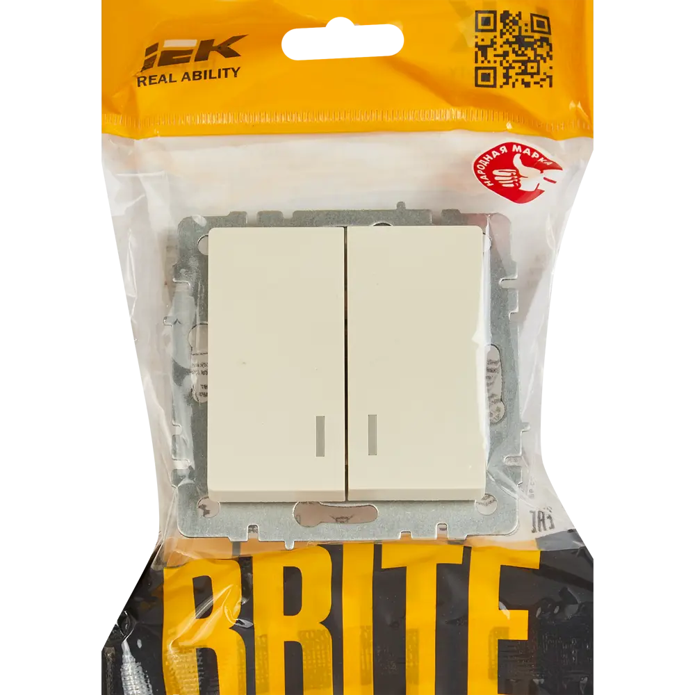 Выключатель IEK Brite двухклавишный с подсветкой, бежевый 87761689 STLM-1488637 - Вид №4