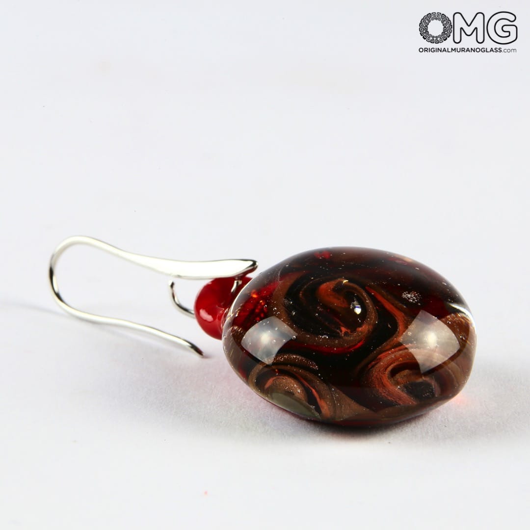 225 ORIGINALMURANOGLASS Красные серьги с авантюрином из муранского стекла соммерсо - OMG 3 см  - Вид №1
