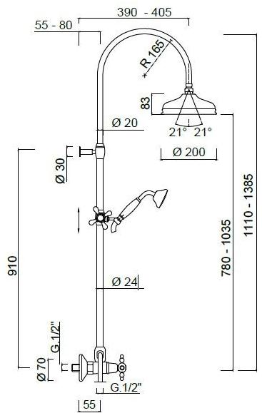 Rubinetteria Giulini Настенная душевая стойка с душевой лейкой Parigi 7307wc-s - Вид №1