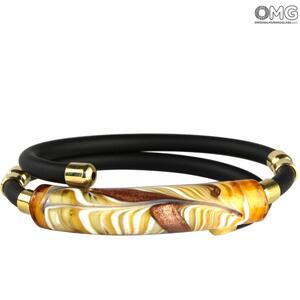 4255 ORIGINALMURANOGLASS Браслет Фиамминго - оранжевый с авантюрином - муранское стекло OMG 18 см
