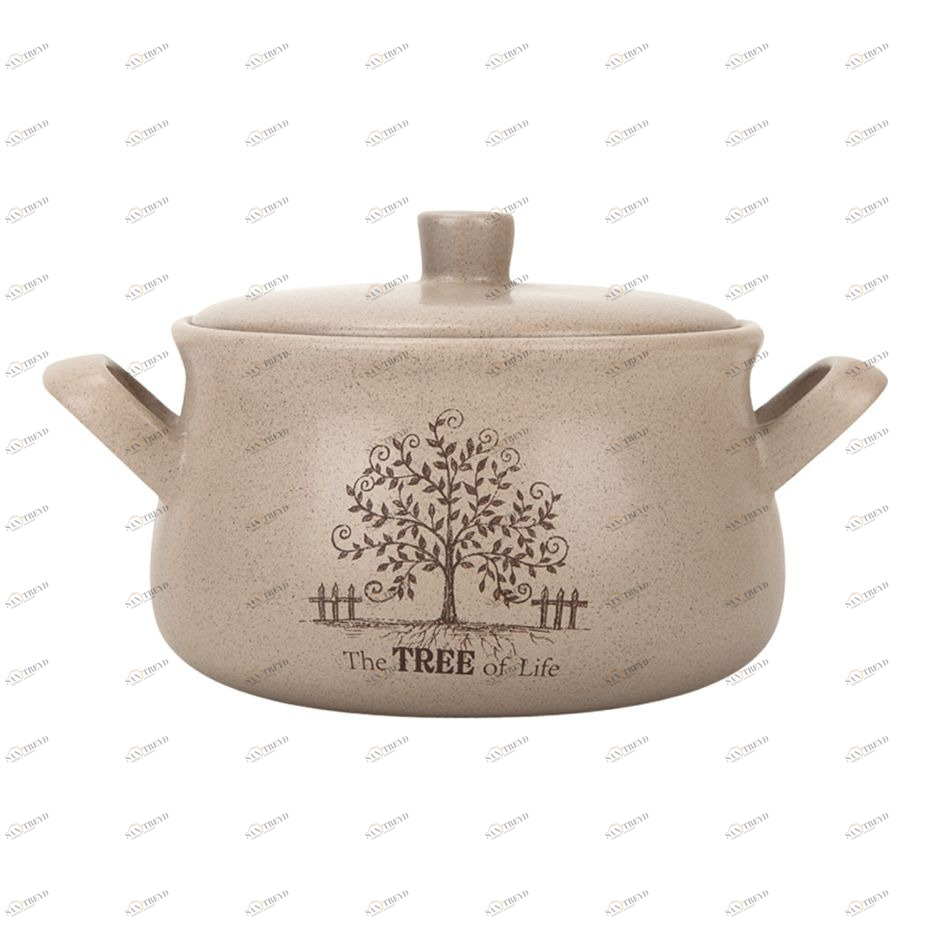 Горшок керамический с ручками и крышкой 1 л кремовый "Дерево жизни" TERRACOTTA ДЕРЕВО ЖИЗНИ 00-3946935 Бежевый 