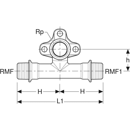 602.317.00.1 Т-образная водорозетка Geberit 90° с уступом, с наружной резьбой MF 1/2" Geberit  - Вид №3