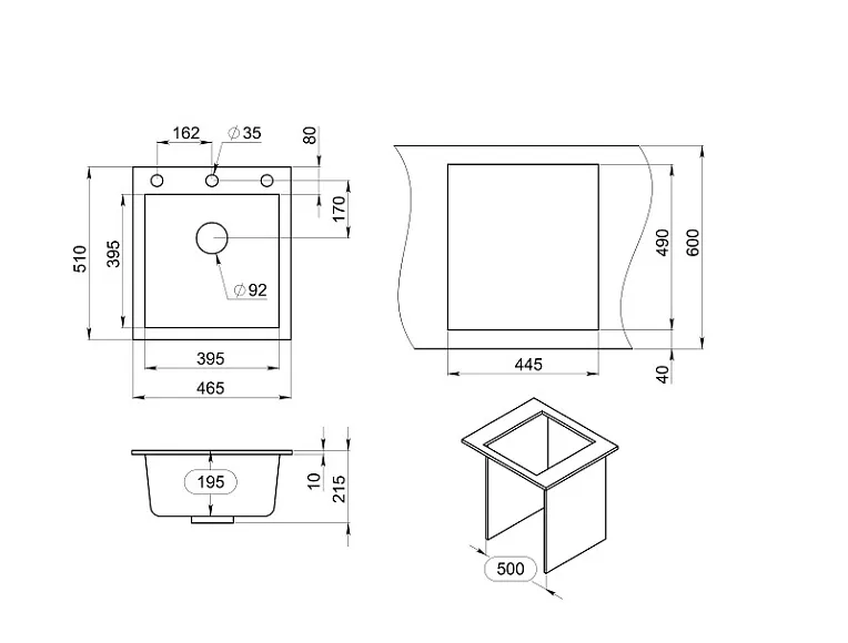 4651, ШВАРЦ (чёрный металлик), кухонная мойка, кварц GRANULA 4651-ST90 - Вид №3