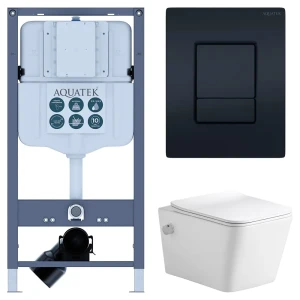 Комплект инсталляции Aquatek Pneumo N 49 с унитазом тип ободка открытый Glory клавиша Aquatek Pnn-0000005 чёрная