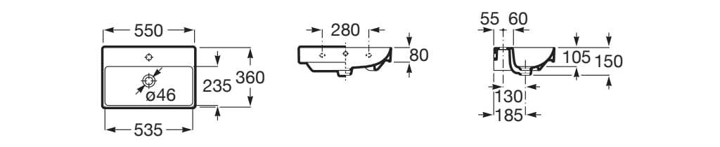 Керамическая подвесная прямоугольная ручная мойка Roca Ona ARCH-00029314 - Вид №18