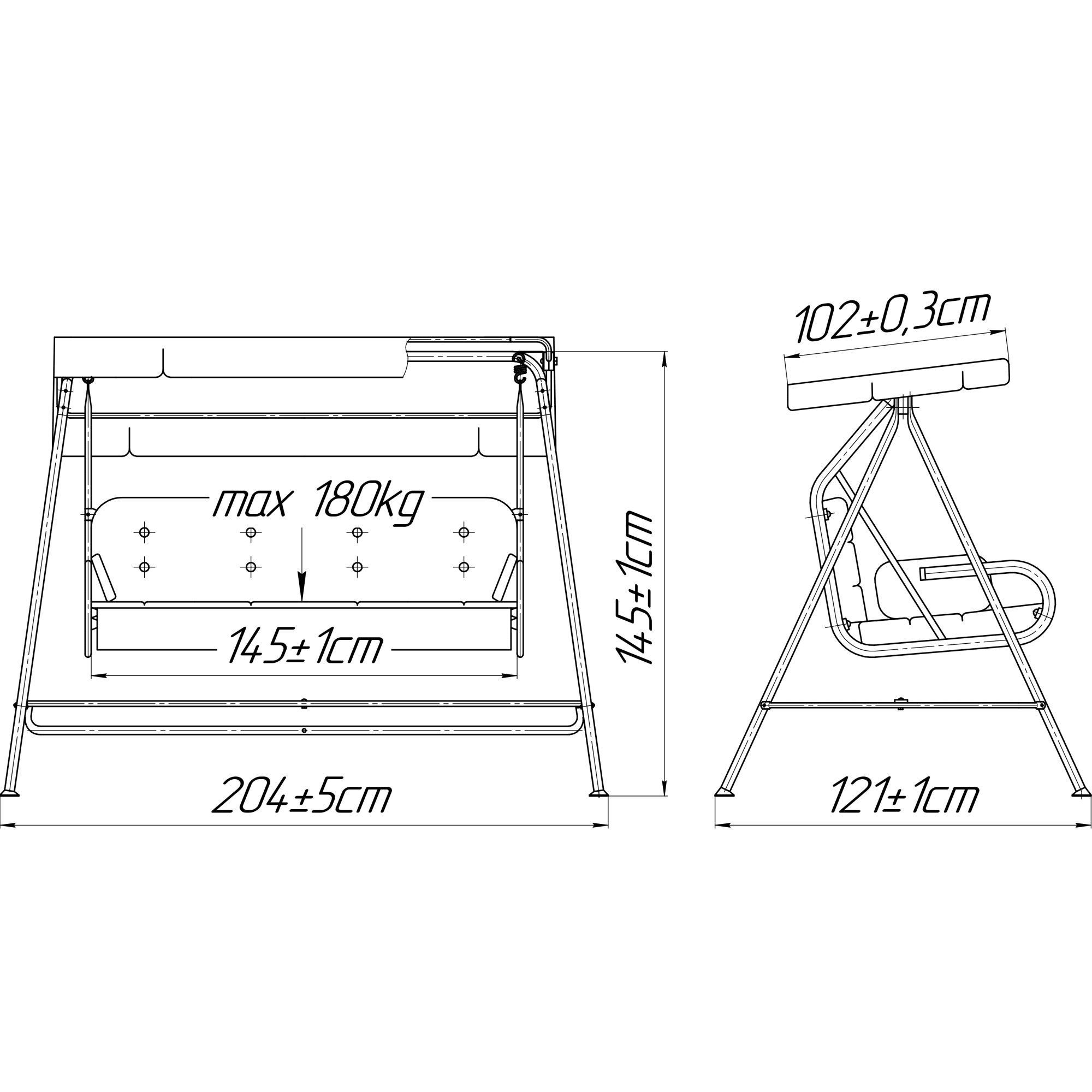 15783327 Качели садовые Бари 3-х местные (до 180 кг) серый/ желтый Santreyd  - Вид №2