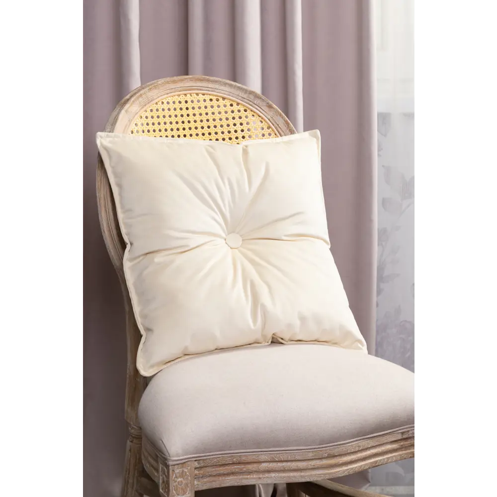 Подушка с пуговицей Бархат 43x43 см цвет кремовый 89112395 STLM-2091188 LINEN WAY  - Вид №3