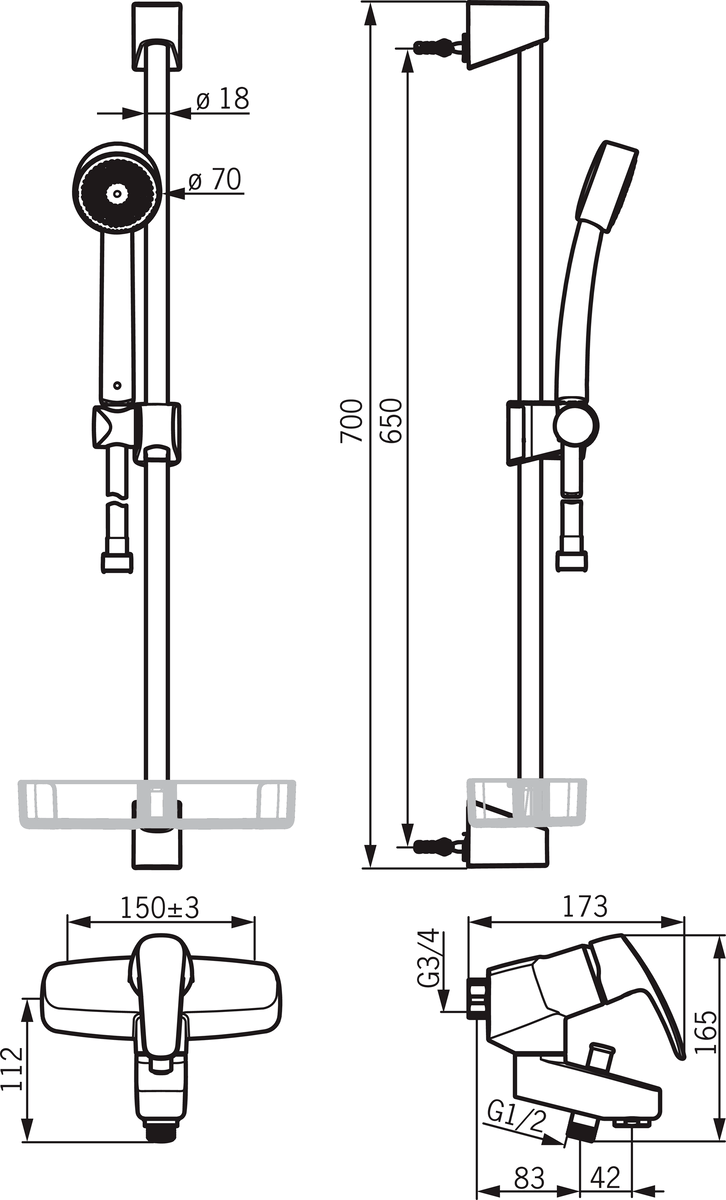 Oras 1067 Смеситель для ванны и душа с комплектом 1067 Safira Хром  - Вид №1